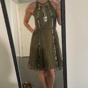 Olive green French connection silk beaded dress